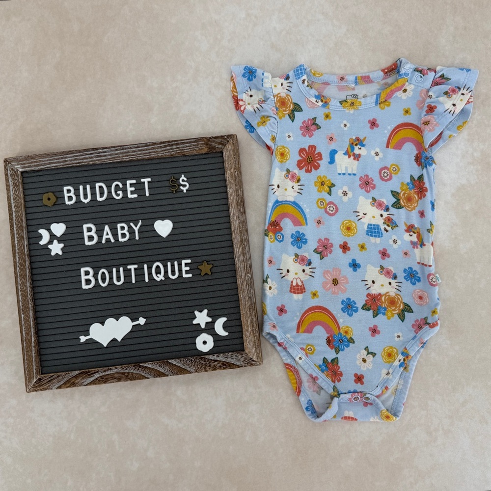 Posh Peanut Hello Kitty Blue Floral Rainbow Bodysuit